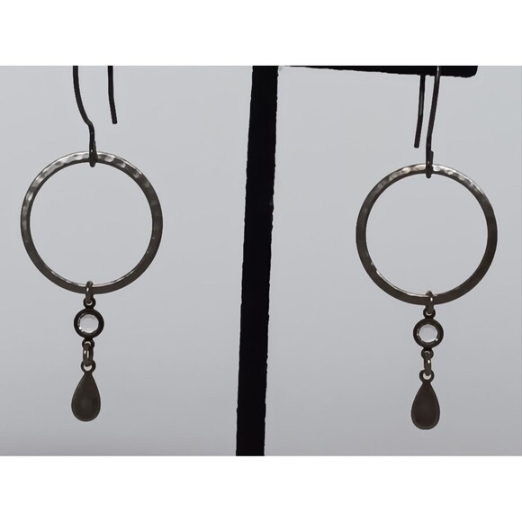 Boho Sterling Silver Hook & Mixed Metal Crystal Dangle Earrings 2.5 in - Picture 4 of 11
